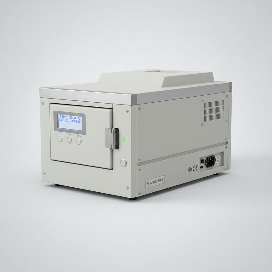 A benchtop diagnostic instrument photographed in a laboratory.